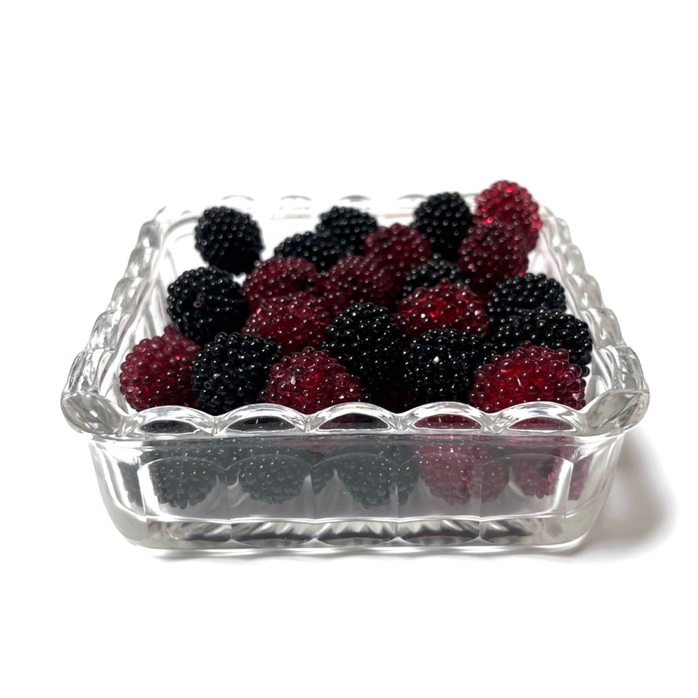 Vintage Scalloped Glass Dish with Beaded Berries